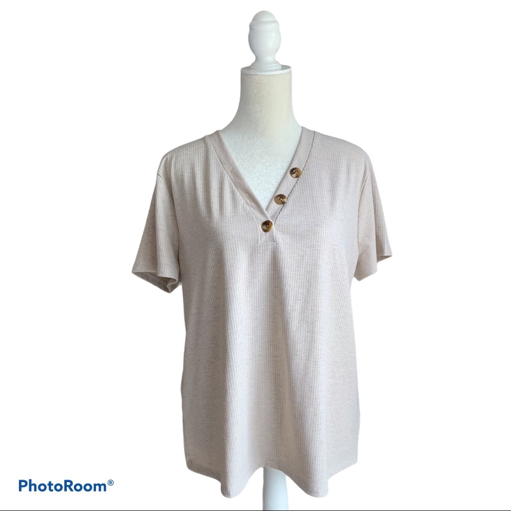 Ann Taylor Factory V-Neck Button Short Sleeve Tee